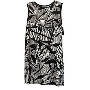 Clara Sun Woo Black White Leaf Print Sleeveless Dress Size Medium Knee Length